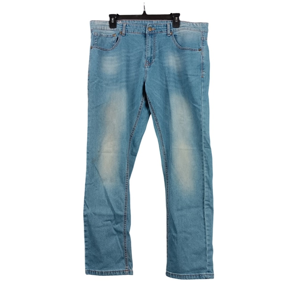 Across the Pond Men's Light Wash Denim Jeans 38x32 Straight‎ Leg
